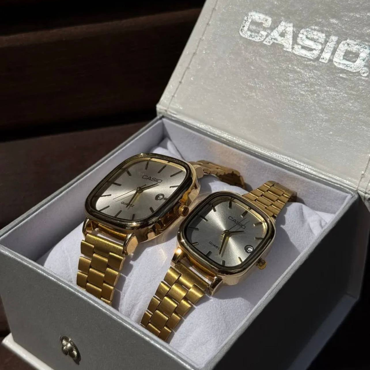 casio couple watches gold and white