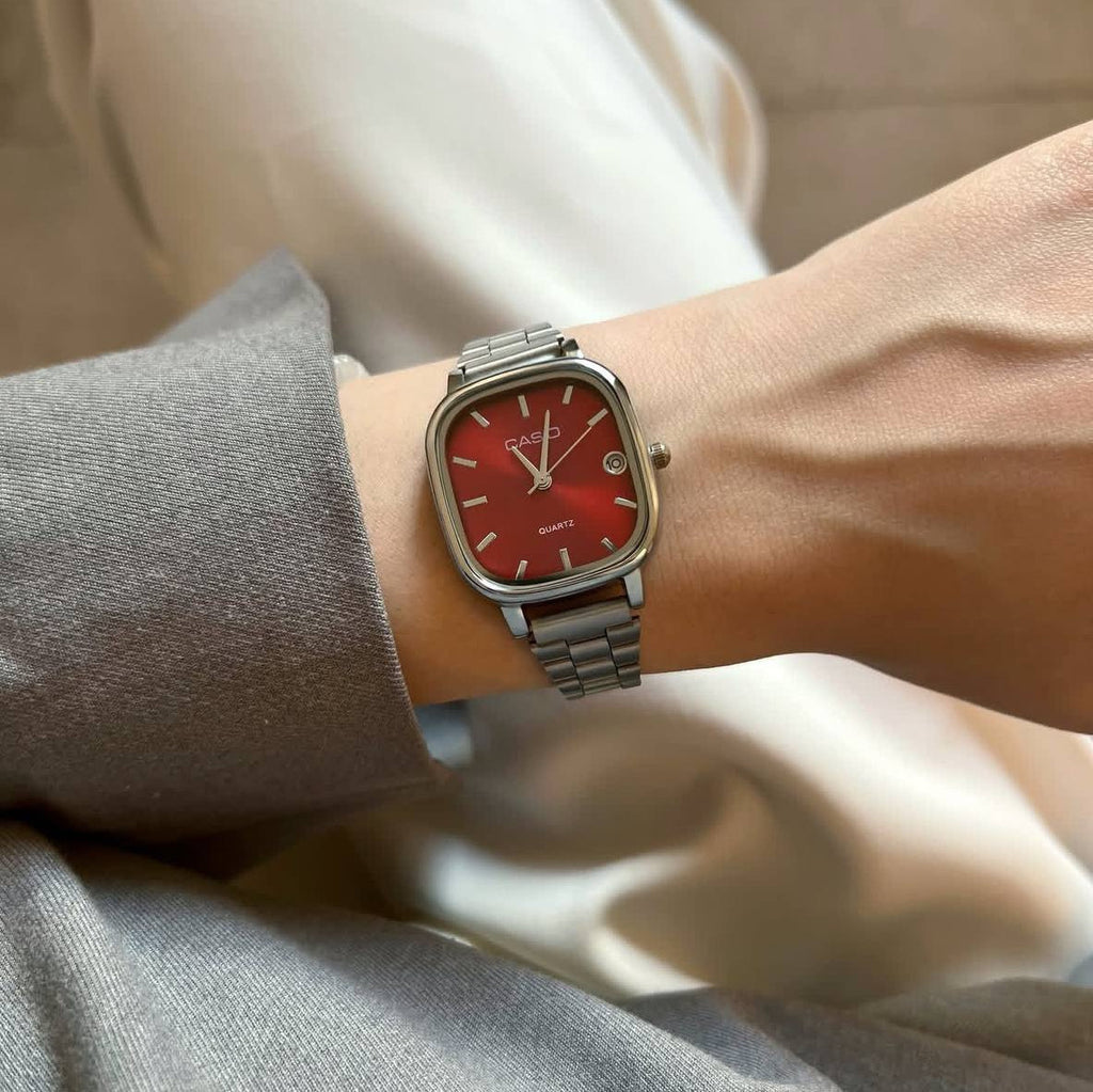 CASIO SILVER AND RED FOR WOMEN