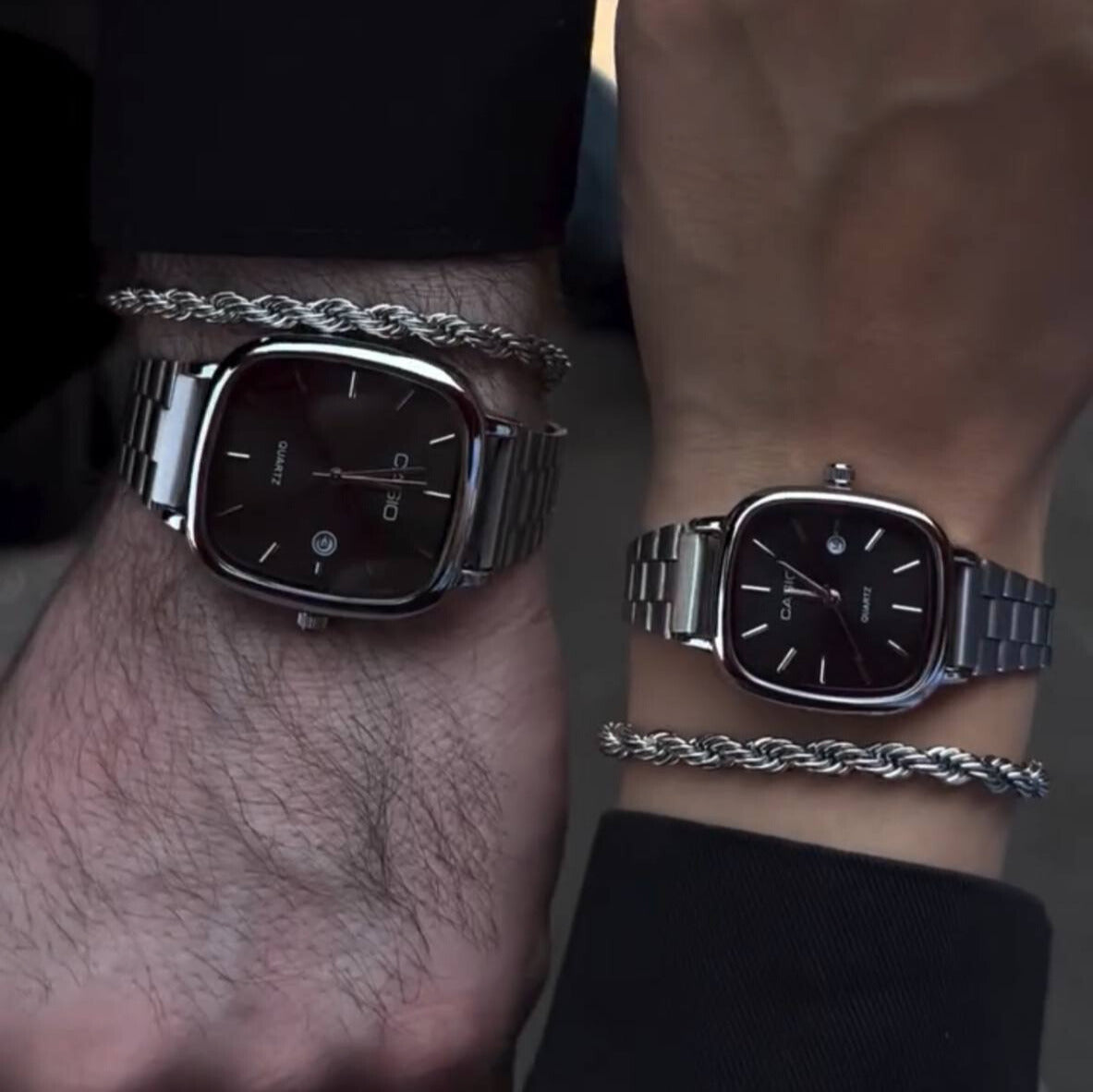 casio couple watches silver and black