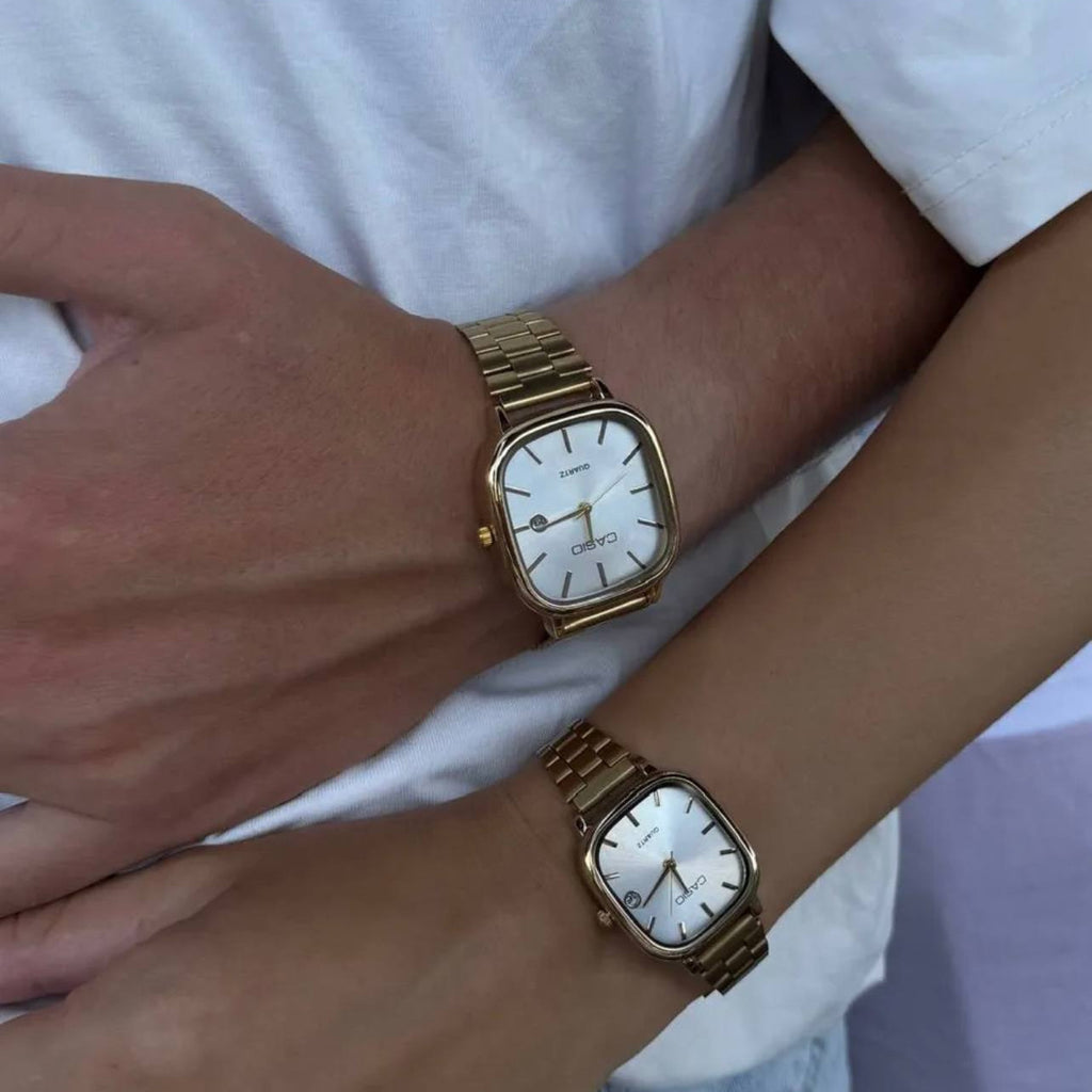 casio couple watches gold and white