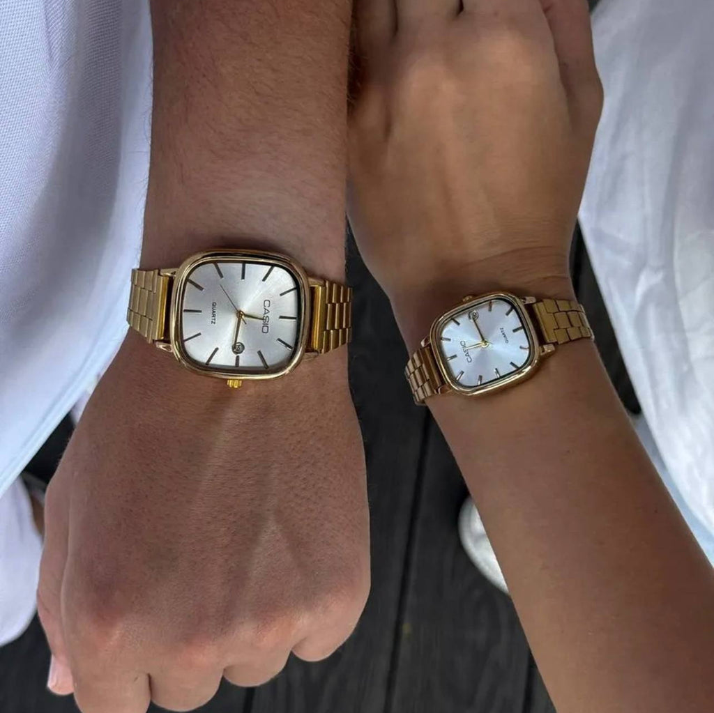 casio couple watches gold and white