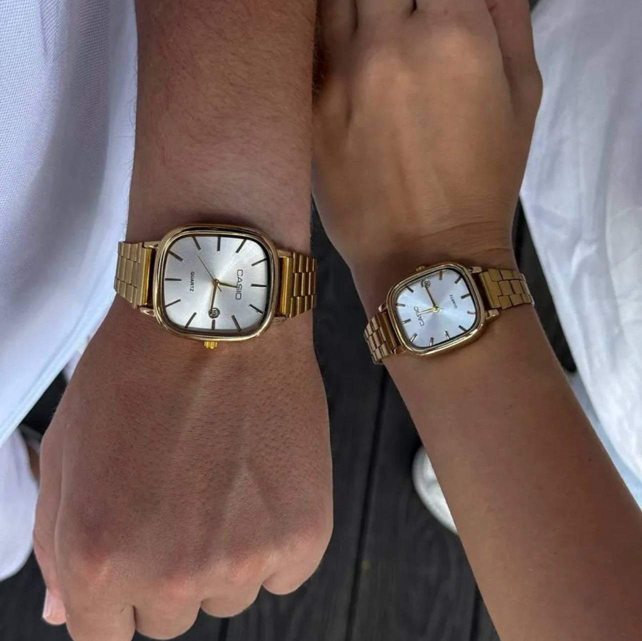 casio couple watches gold and white