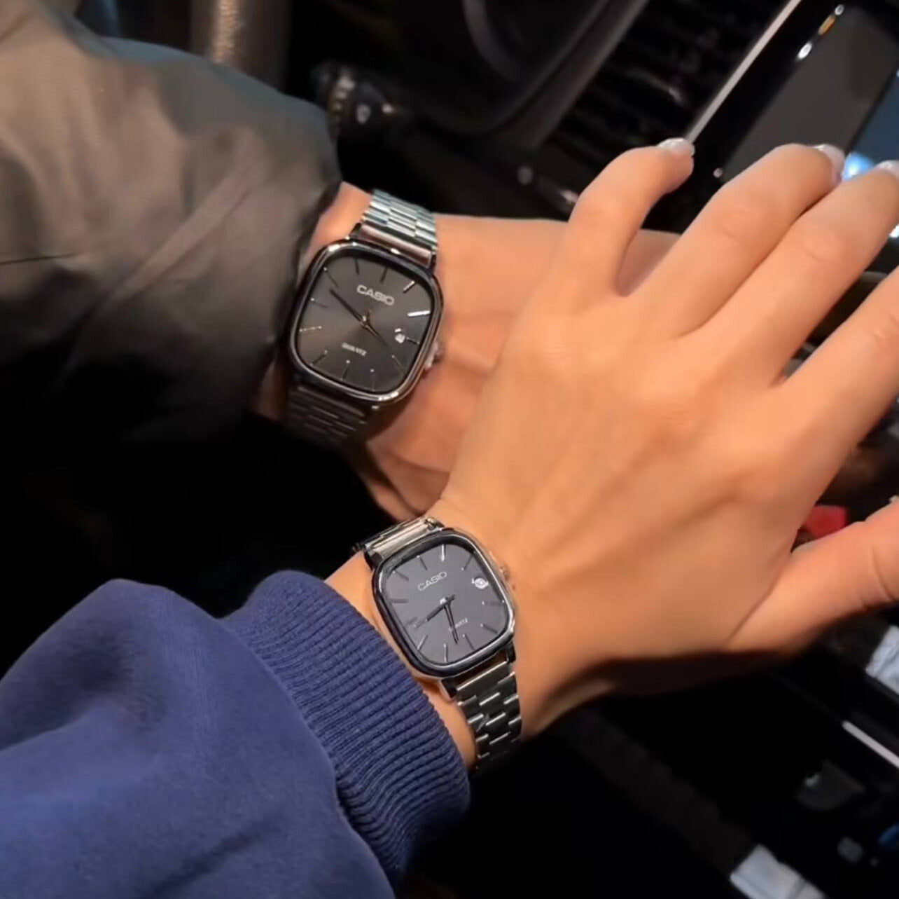 casio couple watches silver and gray