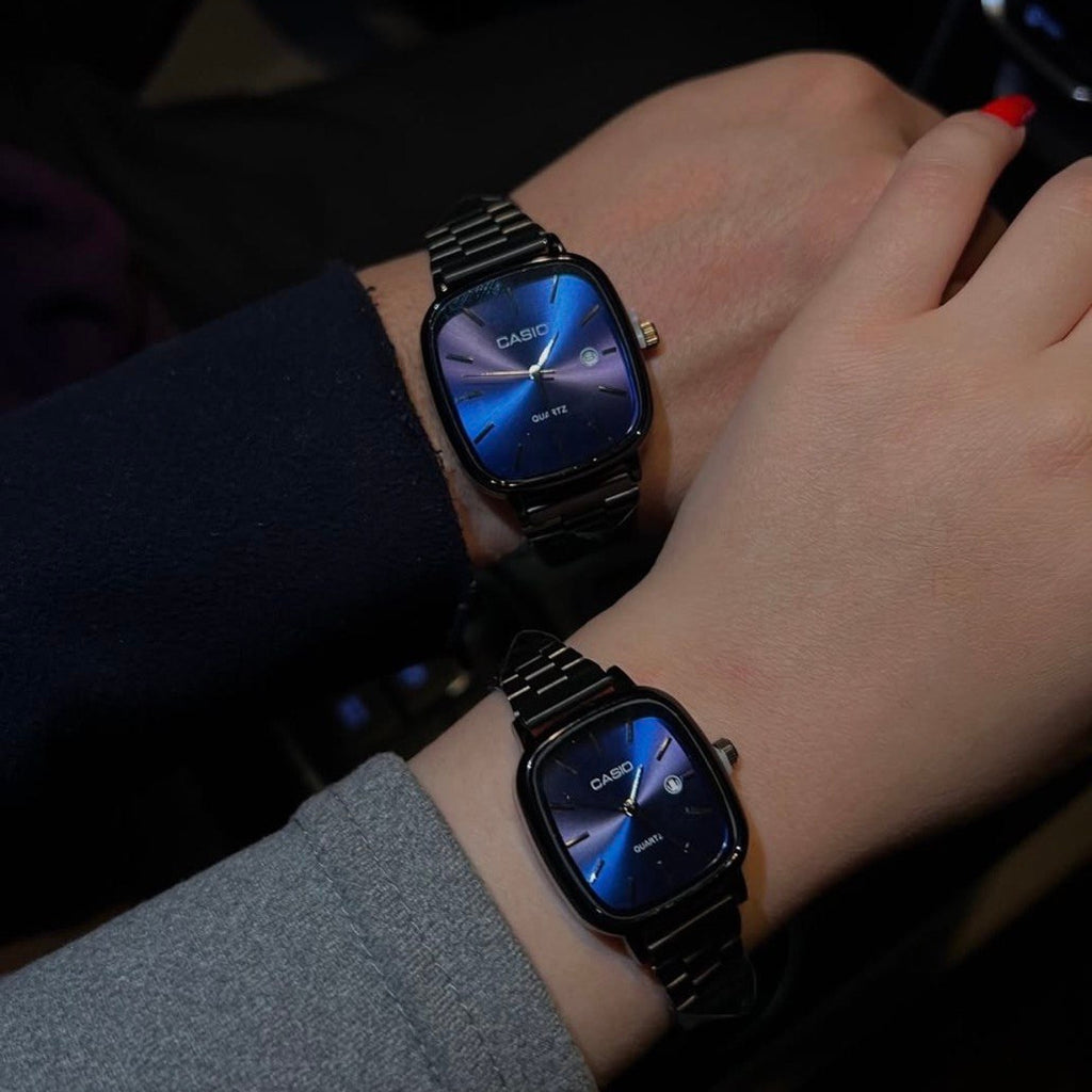 casio couple watches black and blue