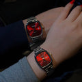casio couple watches silver and red