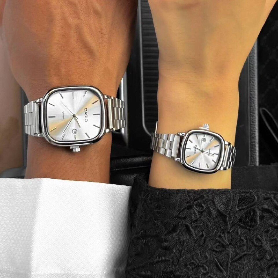 casio couple watches silver