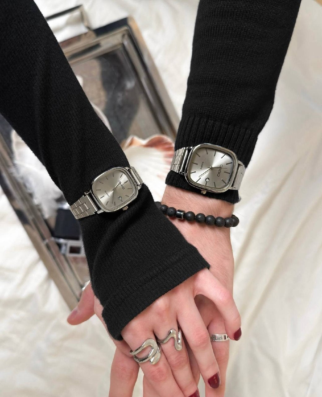 casio couple watches silver