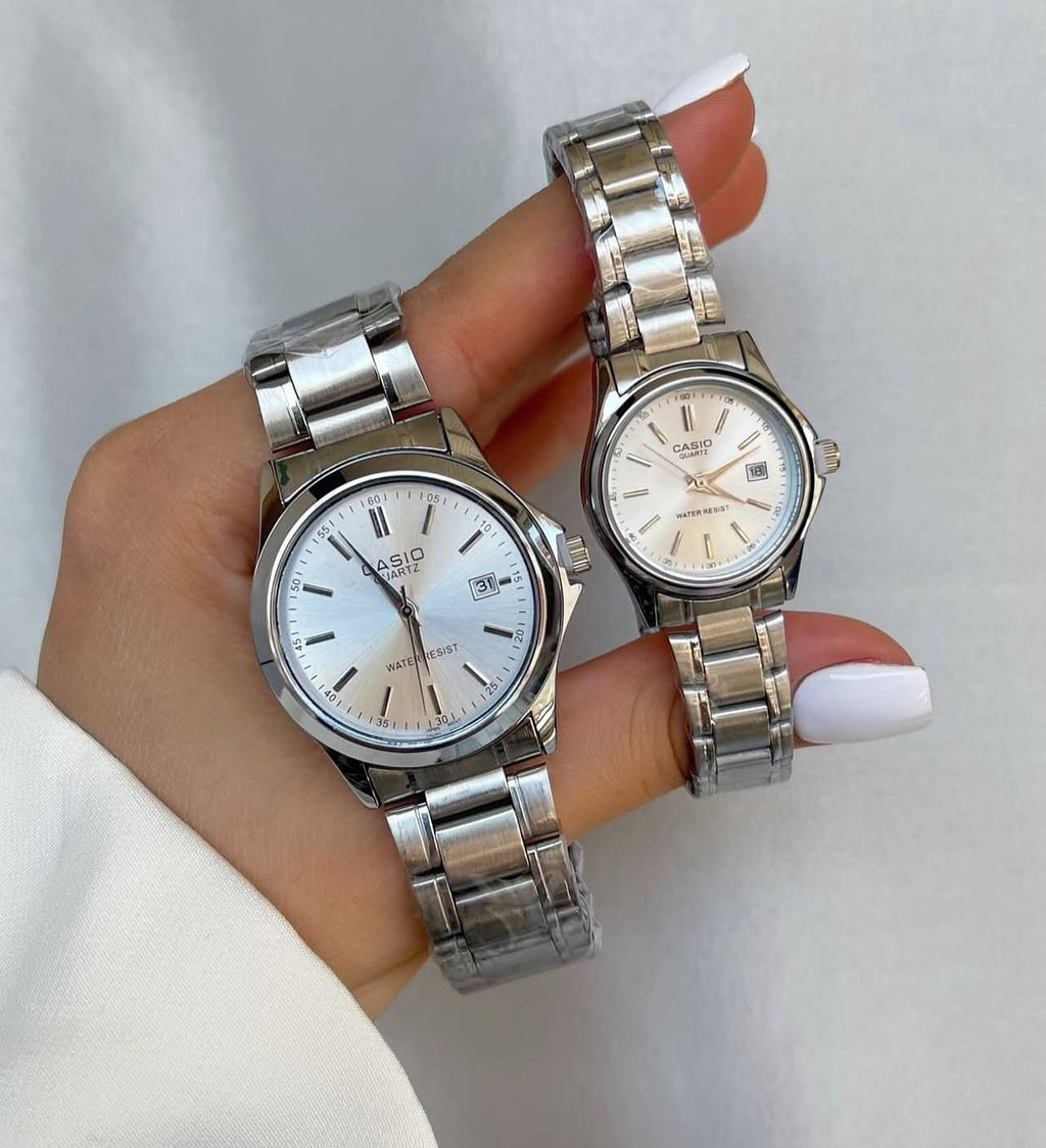 casio couple watches silver